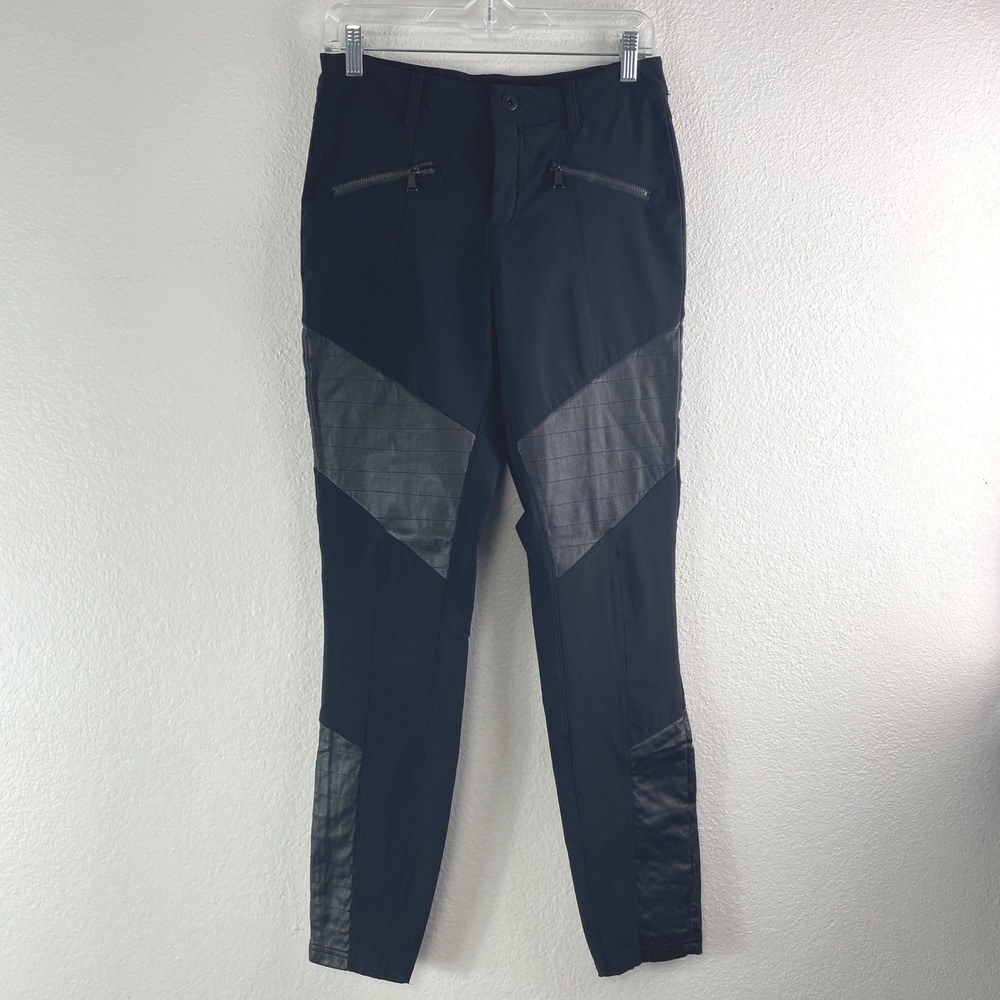 Alp N Rock Moto Faux Leather Patch Pants Size Medium Black Biker Ski Chic Edgy